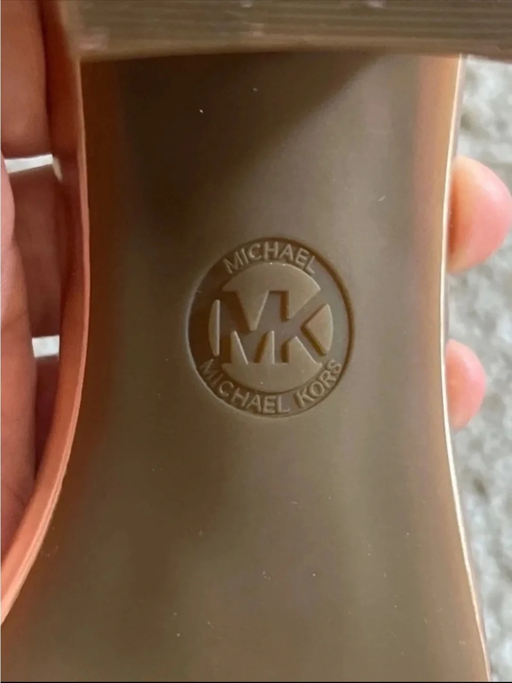 Michael Kors Rose Gold Ankle Strap Block Heel Sandals